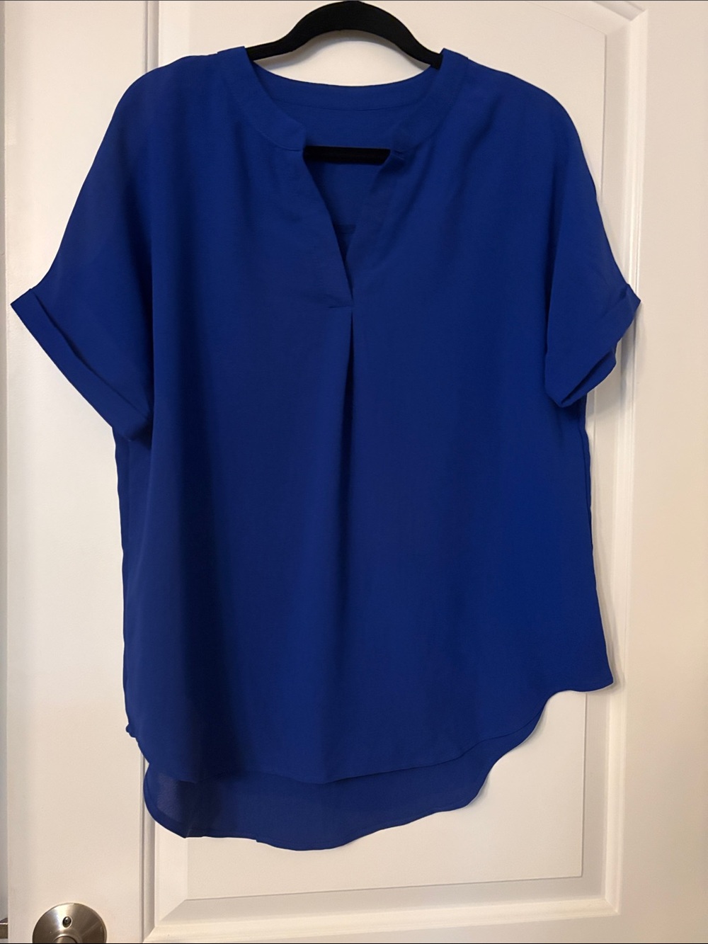 Amazon Women's Split-Neck Short Sleeve Blouse - Royal Blue
